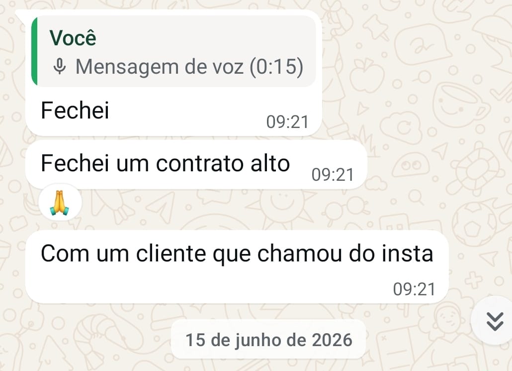 Cliente relatando contrato fechado via Instagram