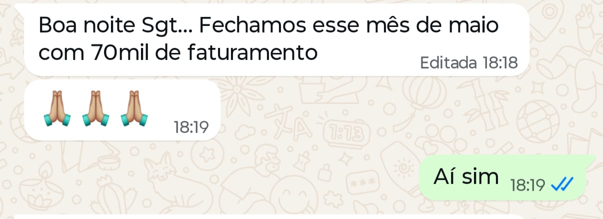 Cliente relatando faturamento do mês