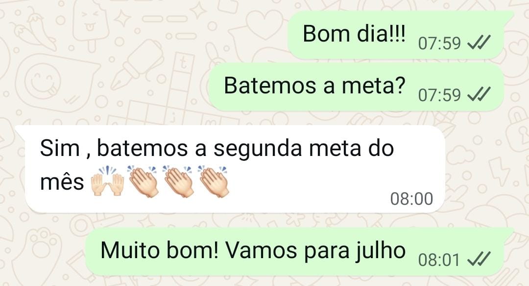 Conversa confirmando meta do mês batida